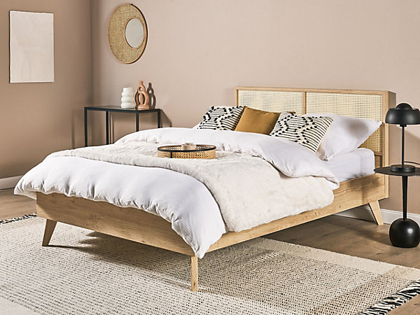 Lit avec sommier Rotin MONPAZIER 140 x 200 cm Marron clair