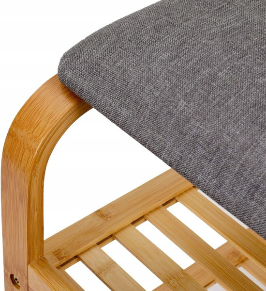Szafka na Buty z Siedziskiem Bambusowa Półka na Buty Regał 70x30x46 Szara