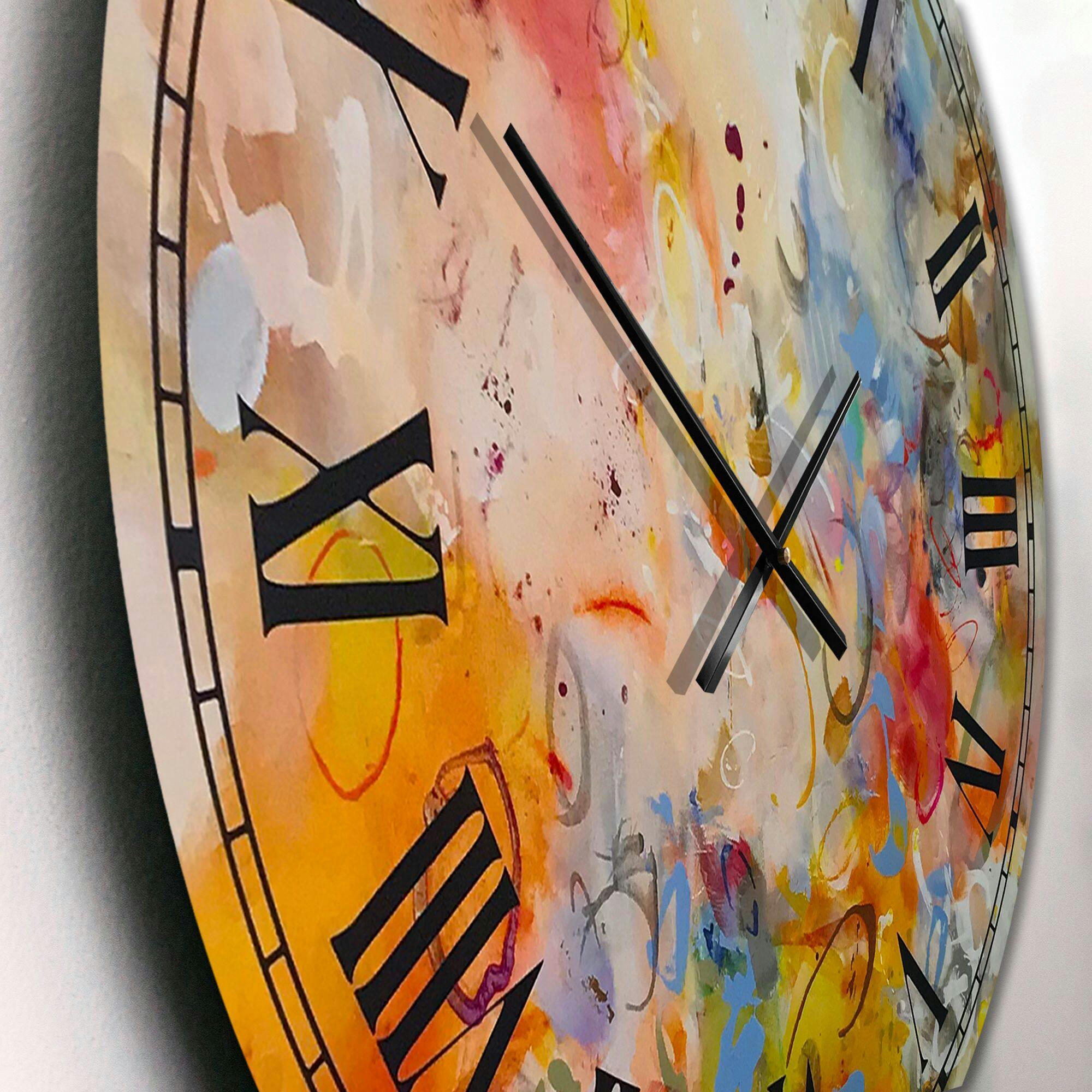 Designart Blue & Yellow Colour Whirls Large Modern Wall Clock, Assorted Sizes