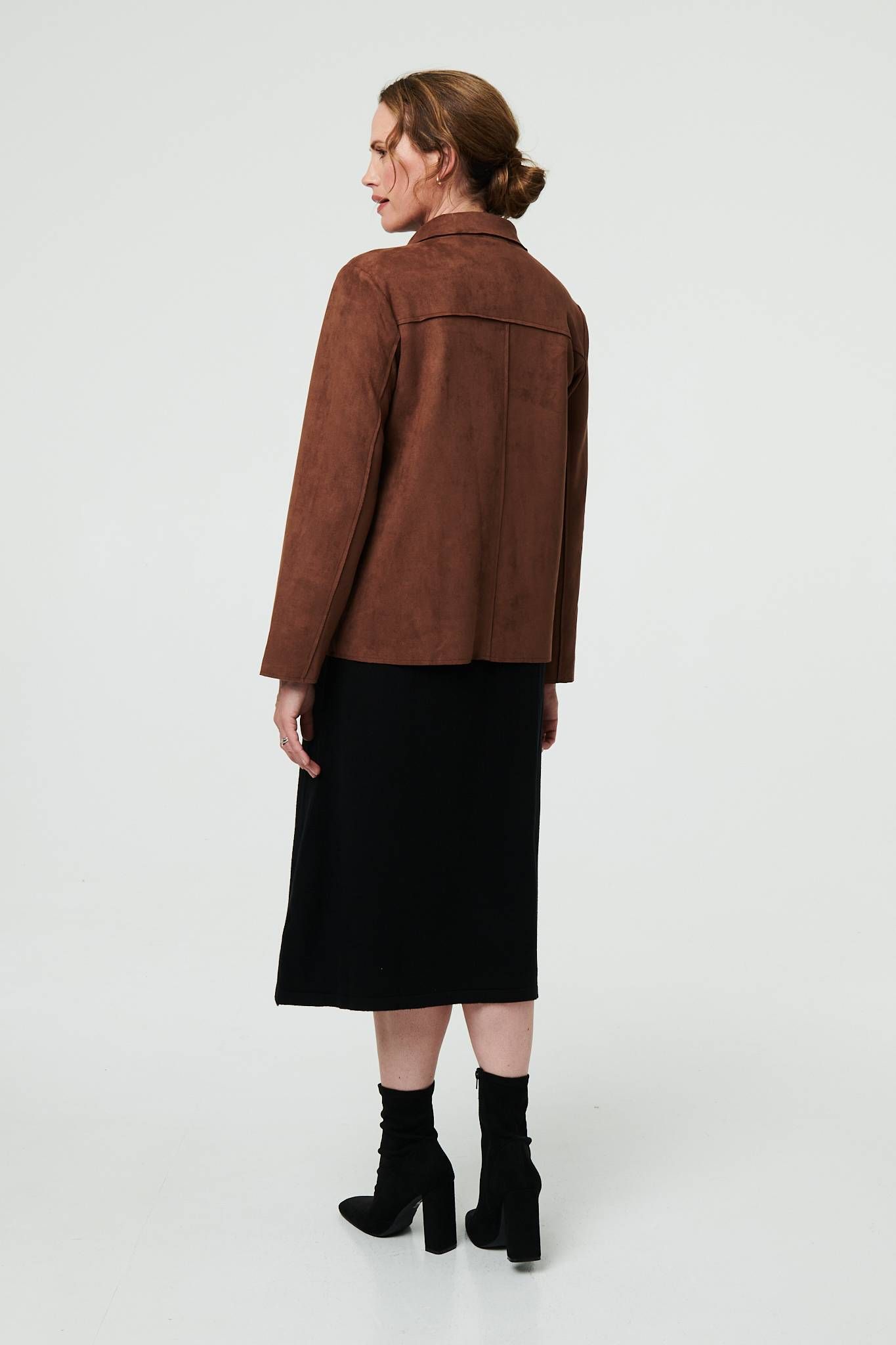 Izabel London Faux Suede Button Front Shirt Jacket