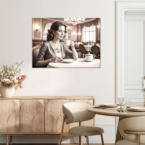 Obraz do salonu sypialni jadalni, Kobieta restauracja filiżanka kawy 30x20