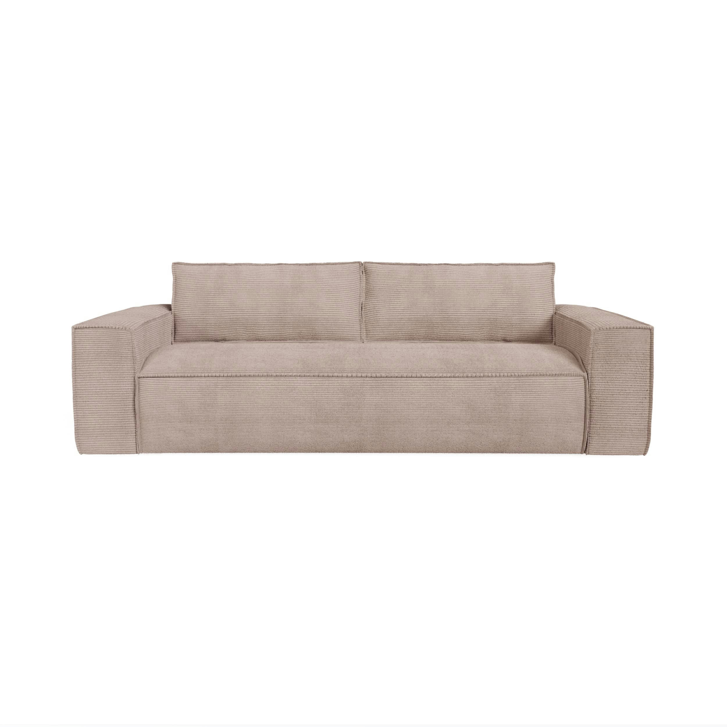 JOAN - Canapé convertible express dunlopillo velours côtelé taupe 160cm