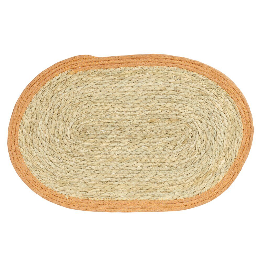 Set de table ovale jute naturel et bord orange 30x45cm