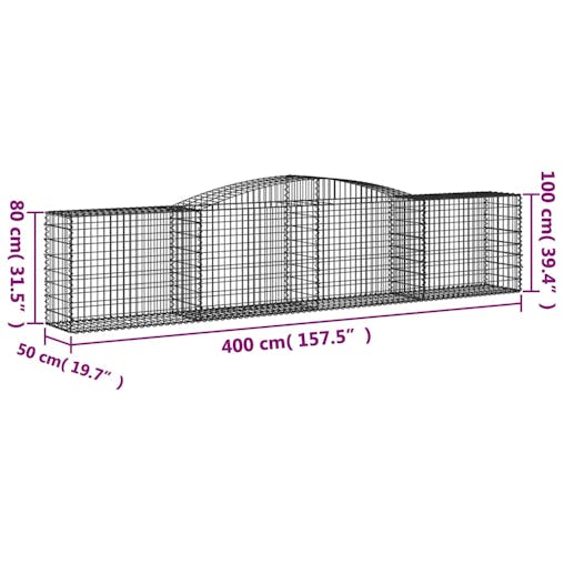 NNEVL Arched Gabion Baskets 3 pcs 400x50x80/100 cm Galvanised Iron