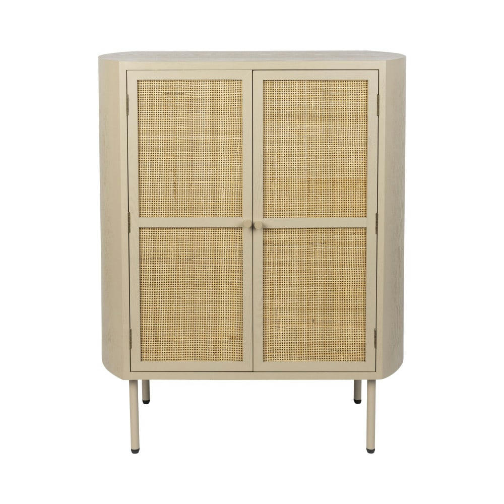 AMAYA - Buffet haut 2 portes en bois et métal beige