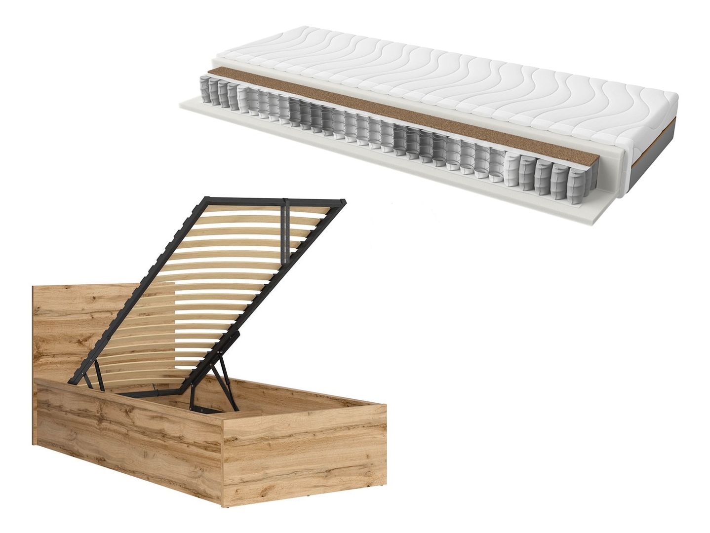 Zestaw łóżko Tetrix dąb wotan ze stelażem i materacem Ceres AV 90x200