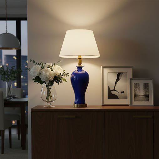 SOGA Blue Ceramic Oval Table Lamp with Gold Metal Base