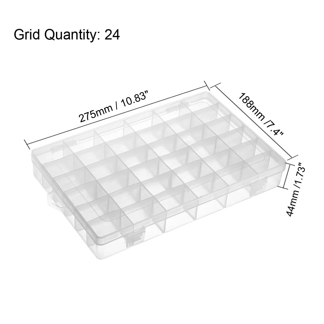 Component Storage Box - PP Fixed 36 Grids Clear White 275x188x44mm - 36 Grids, 275x188x44mm (1pcs)
