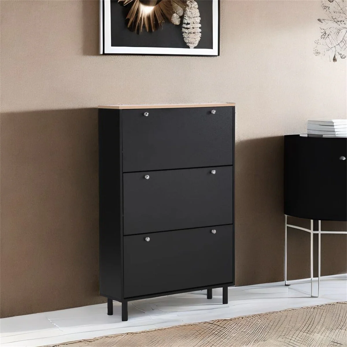 Narrow Design Shoe Cabinet with 3 Flip Drawers