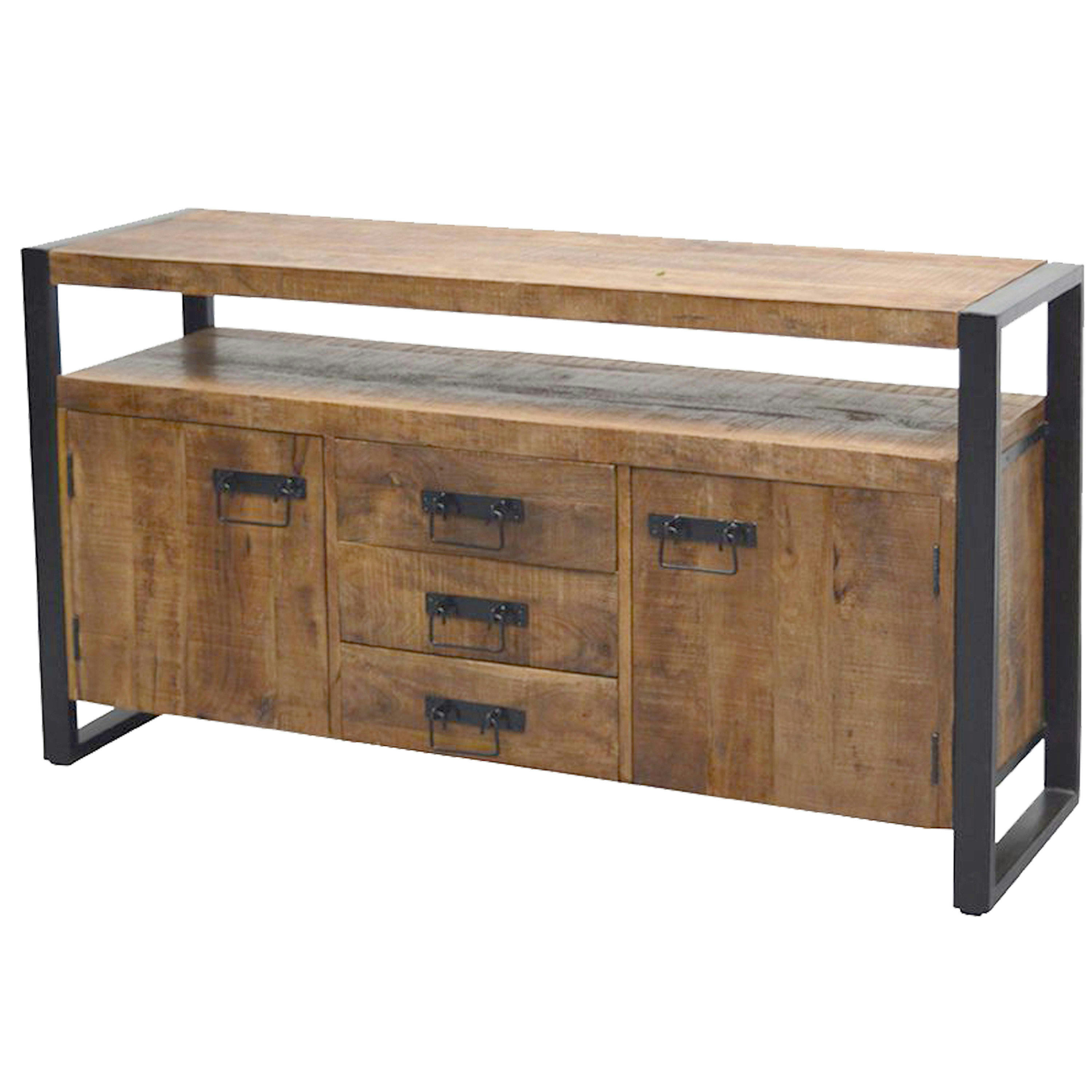 BELEM - BELEM-Buffet 2 portes 3 tiroirs en bois de Manguier massif et métal