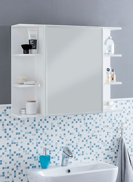 moderne Armoire murale en bois miroir 80x64,5x20cm Blanc FineBuy