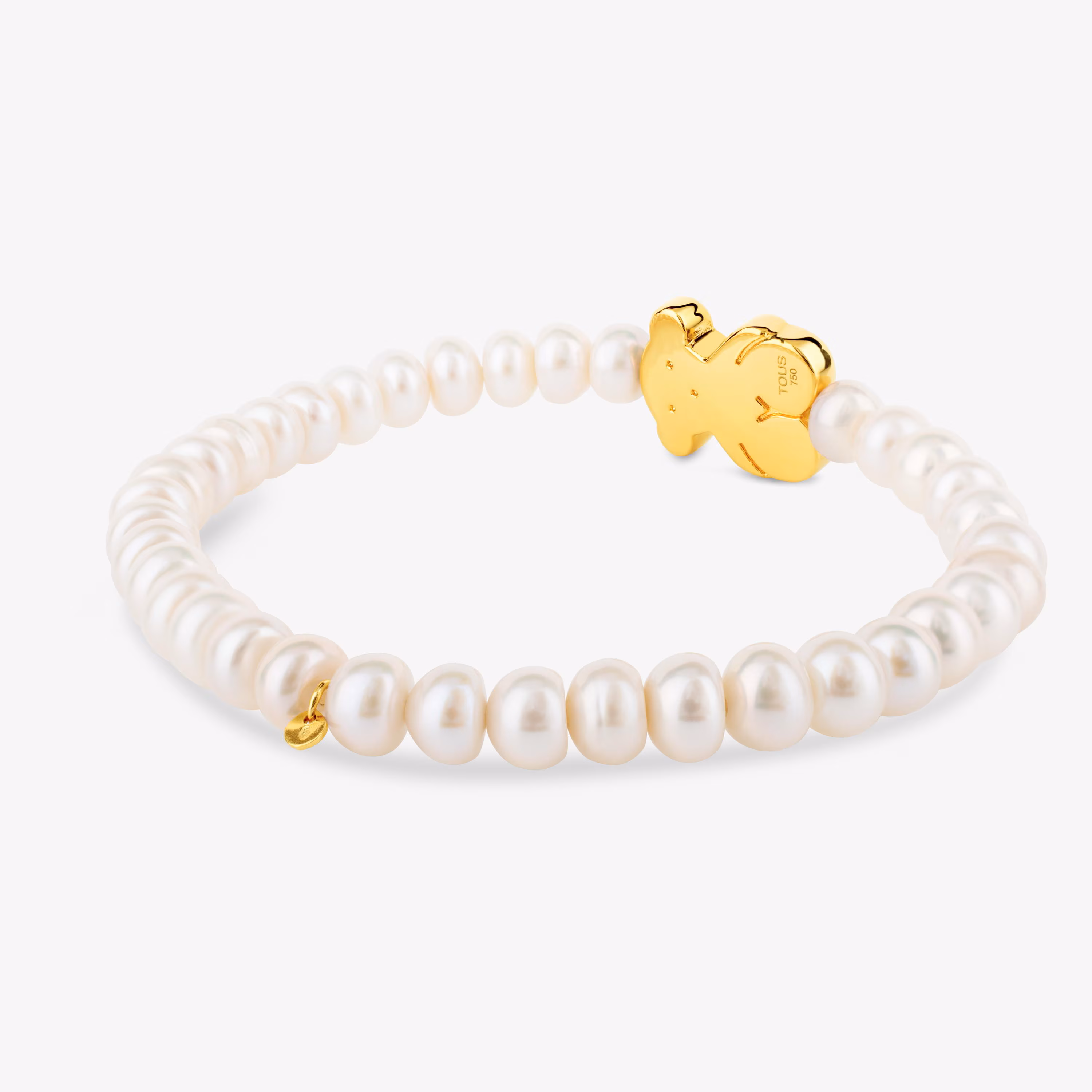Pulsera elástica de oro y perlas cultivadas motivo oso de 1,15cm, 19cm, Sweet Dolls