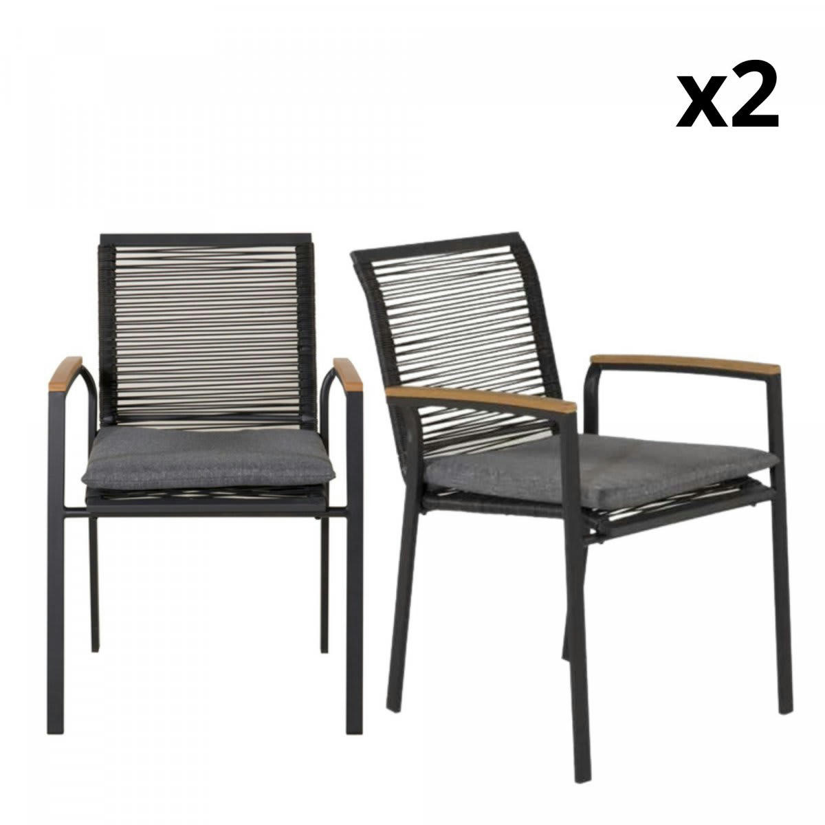 CHICLAYA - Lot de 2 chaises de jardin modernes avec accoudoirs