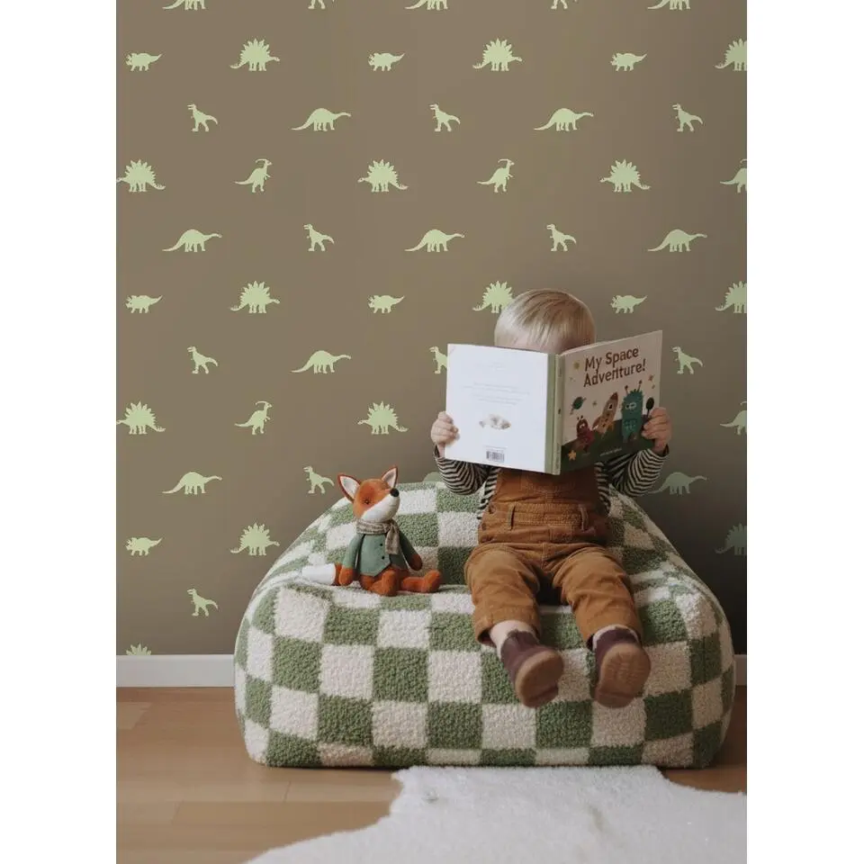 ESTAhome behang dinosaurussen bruin en groen - 50 x 900 cm