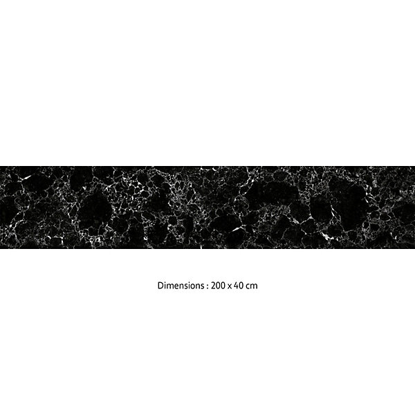 Crédence cuisine adhésive en vinyle imitation marbre Marquina noir, 200 x 40 cm, design raccordable