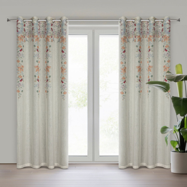 Elegancka zasłona na przelotkach CARA 140X250 naturalna w kwiaty