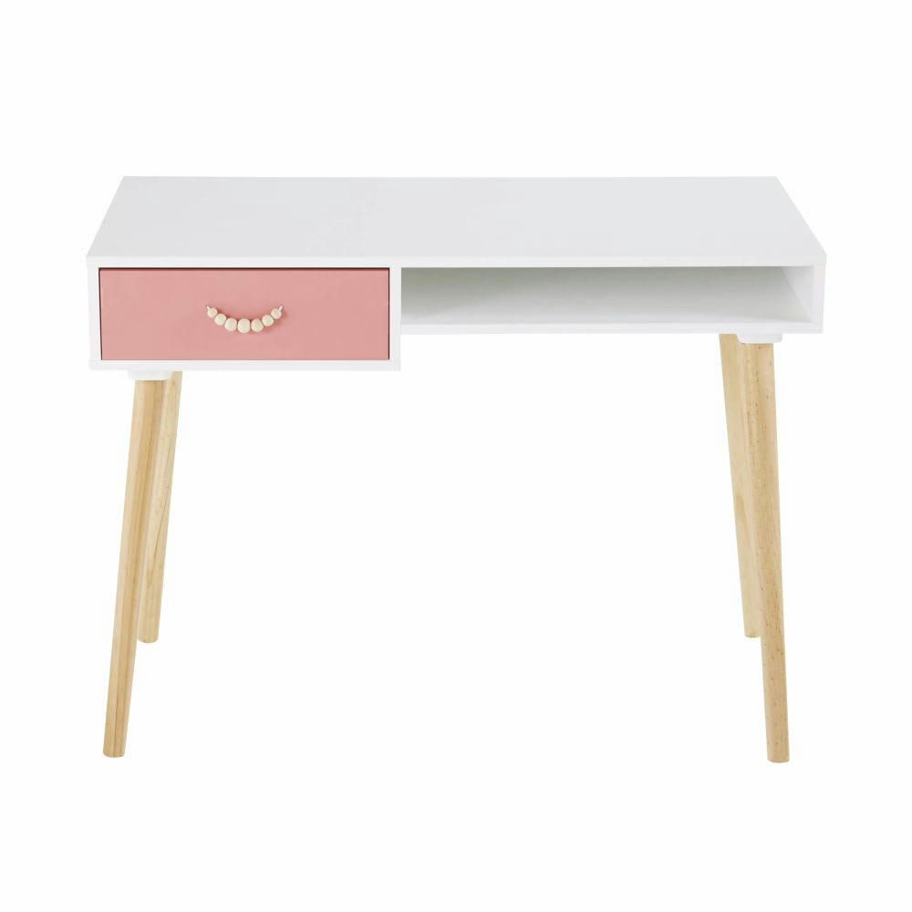 Tropicool - Bureau vintage 1 tiroir rose corail et blanc