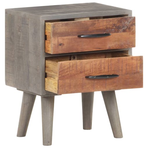 NNEVL Bedside Cabinet Grey 40x30x50 cm Solid Rough Mango Wood