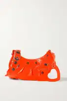 Balenciaga Le Cagole XS studded neon crinkled-leather shoulder bag organe