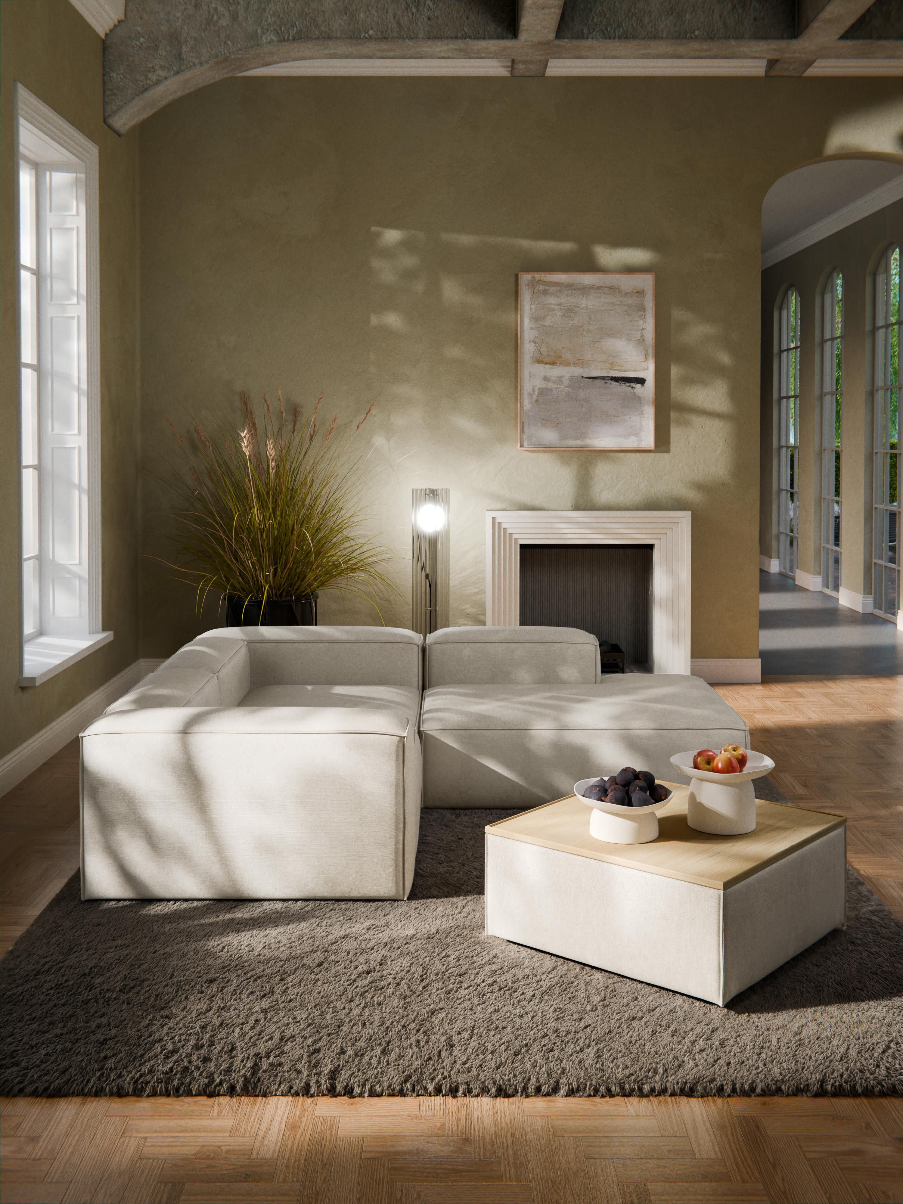 Sofa-Hocker Lennon aus Leinen-Mix mit Stauraum