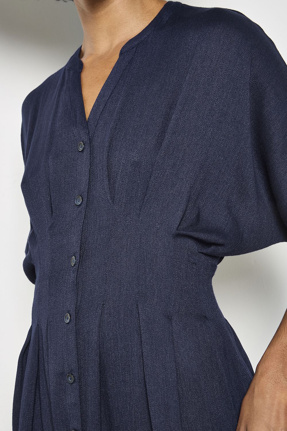 Apricot Pleated Shirt Midi Dress