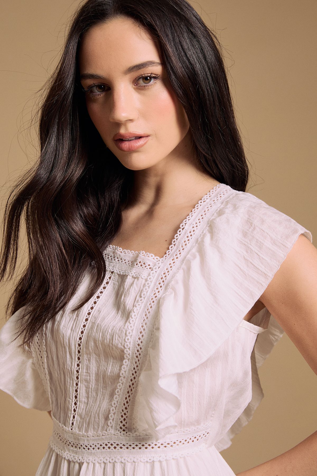 Oasis Tiered Lace Insert Mini Dress