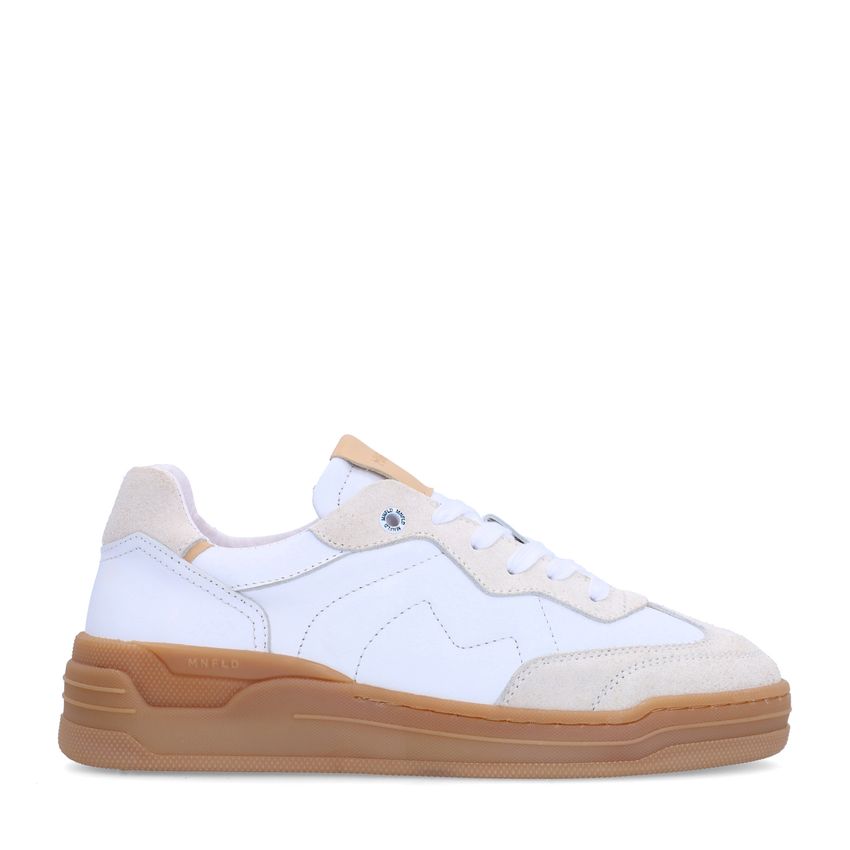 Manfield Witte leren sneakers met beige su&eacute;de details
