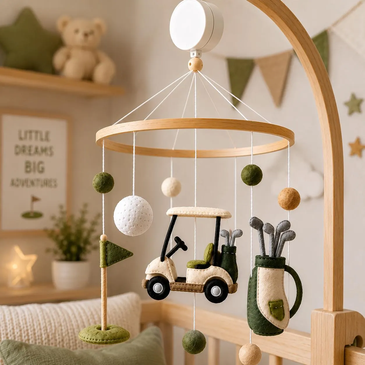 Golf Baby Mobile, Golf Nursery Mobile, Golf Cart Crib Mobile, Golf Nursery Decor, Neutral Baby Mobile, Felt Baby Mobile, Baby Shower Gift