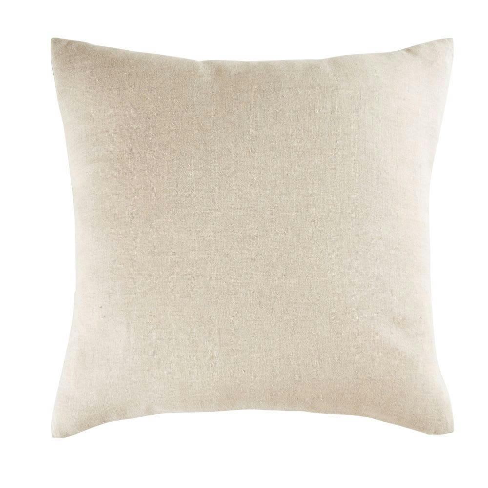 FOLAH - Coussin en lin beige motifs graphiques dorés imprimés 50x50