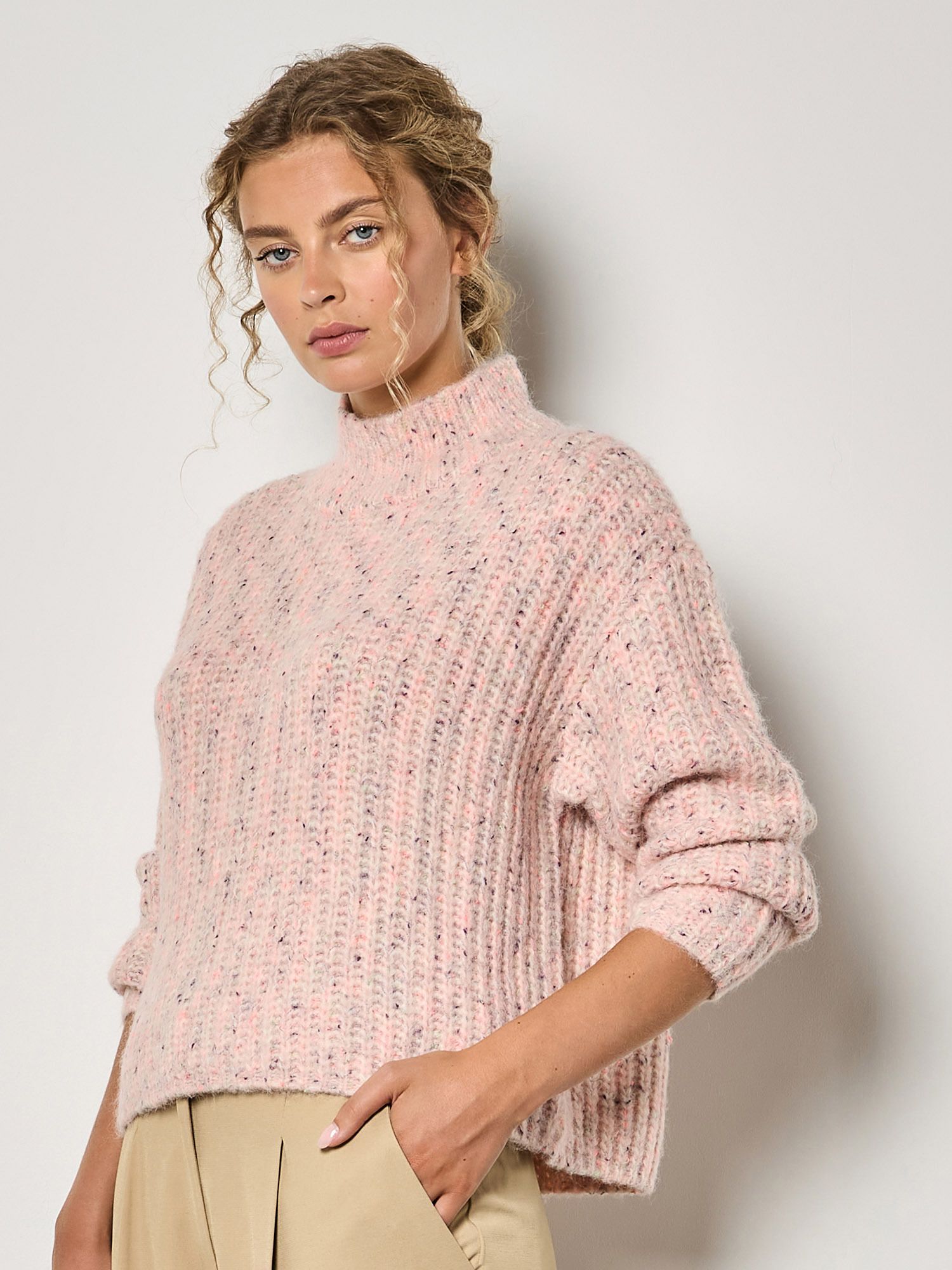 Apricot Fisherman Knit Flecked Jumper