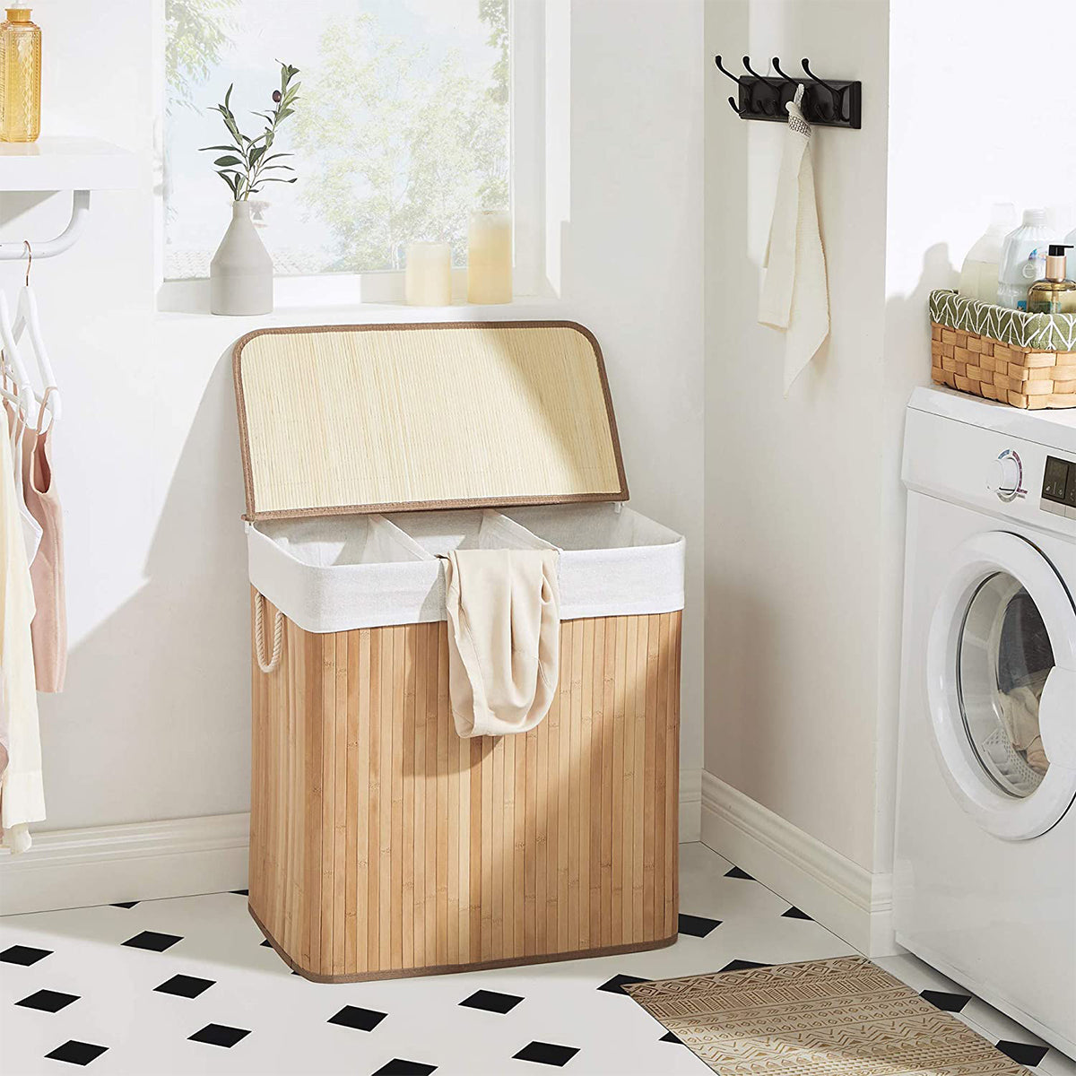 Calicosy - Wasmand van bamboe met 3 compartimenten, 150L - H61,5 cm
