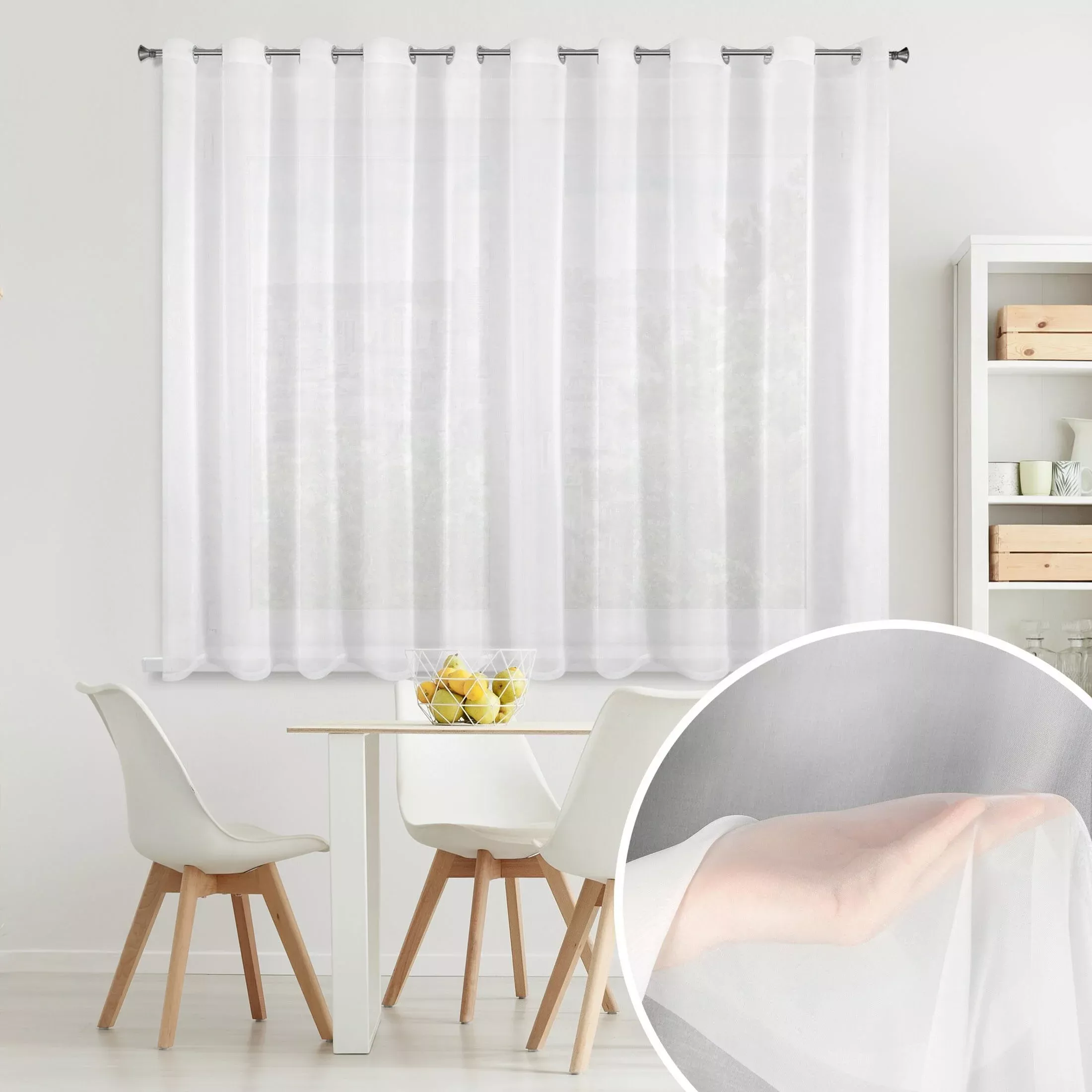Firana biała z gładkiego matowego woalu 350x150 cm przelotka LUCY