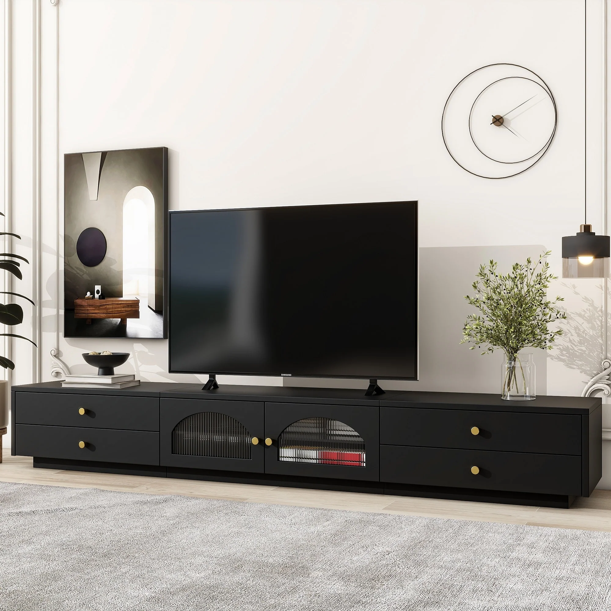 86 TV Stand with Glass Doors & Storage for TVs Up to 95
