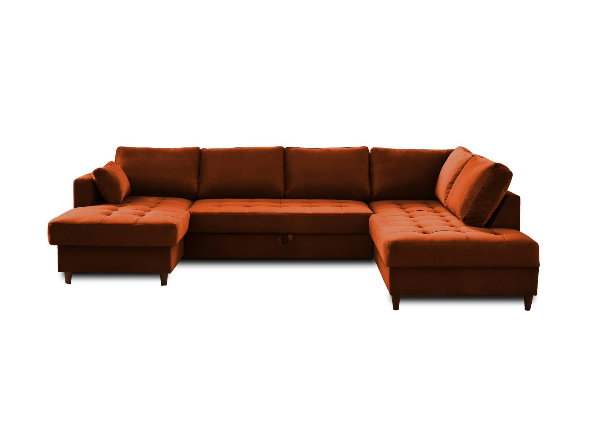 ANNA - Canapé panoramique 7 places angle droit en velours rouille