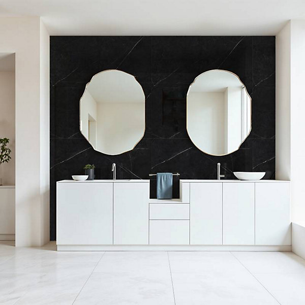 Lot de 4 Dalles Murales Douche SPC/PVC Décor Marbre Noir satiné - 59,2x118,4cm - 2,8M²