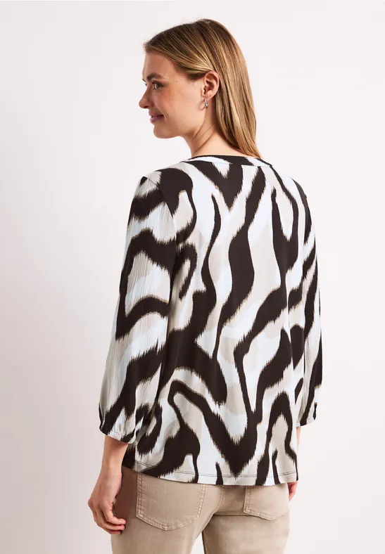 Shirt mit Split Neck und Strukturmix