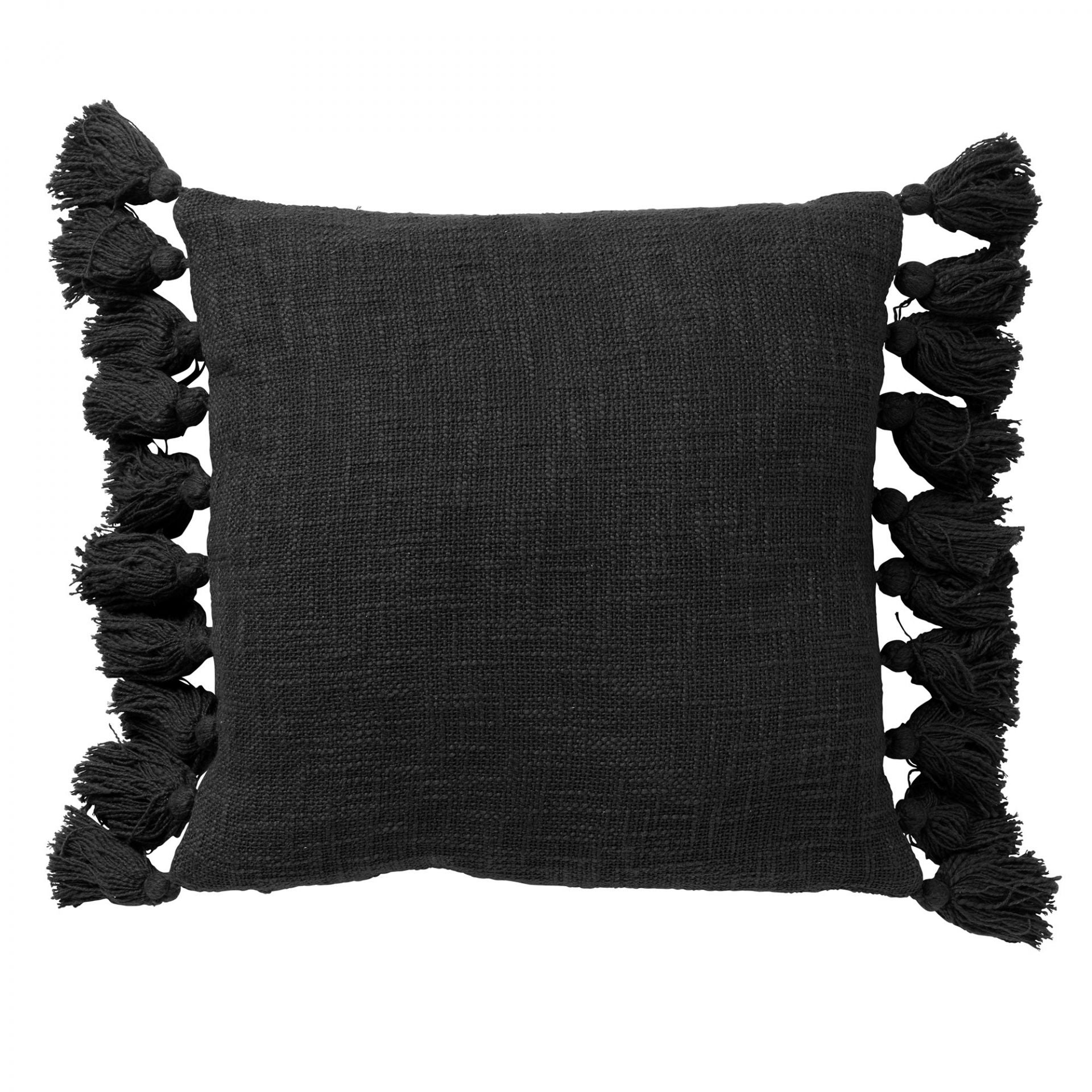 RUBY - sierkussen 45x45 cm - 100% katoen - met flosjes - Raven - zwart