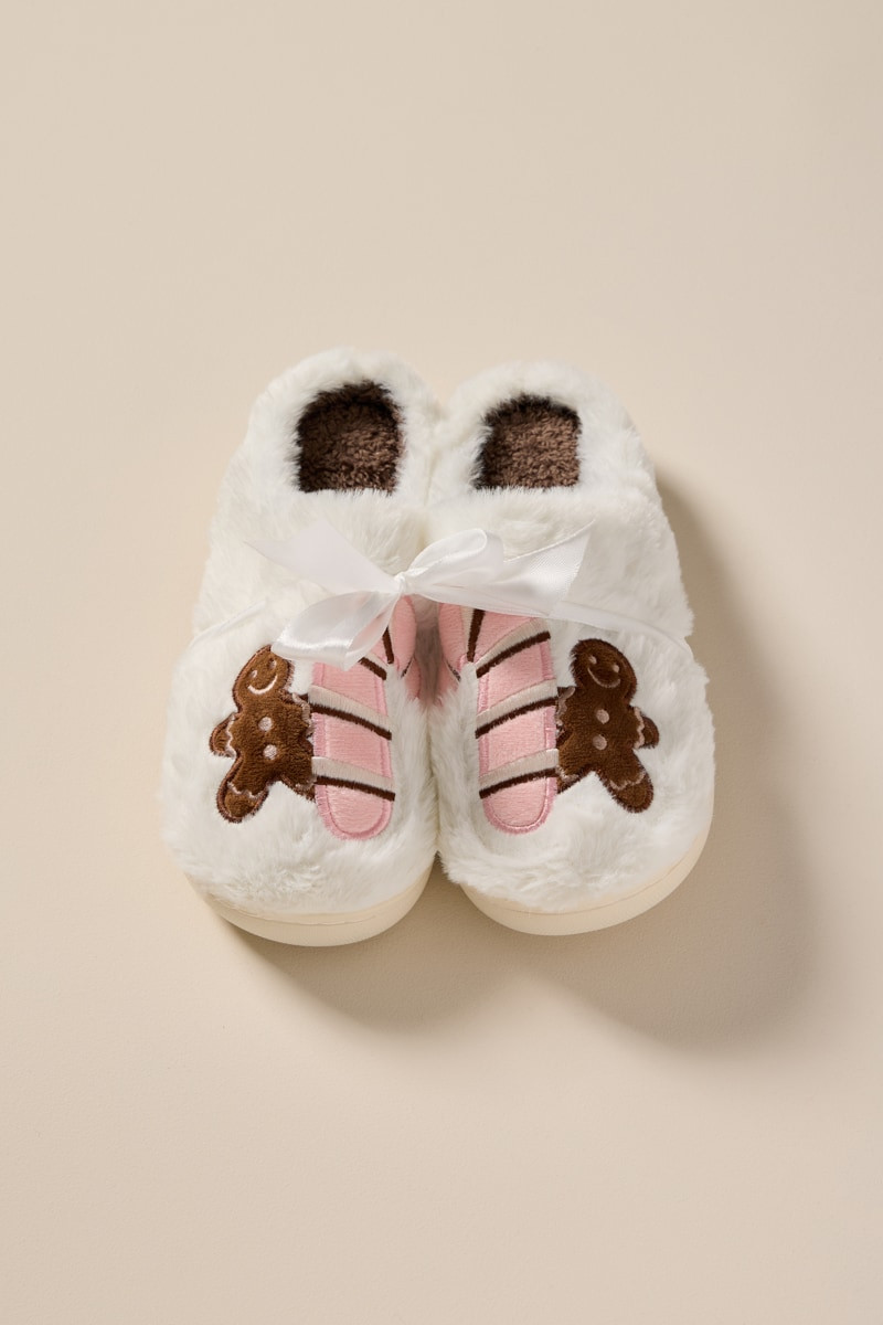 Gingerbread Candycane Fuzzy Slippers
