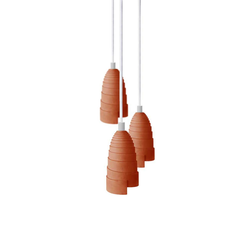 FLANELLE - Suspension triple en béton terracotta et accessoires blancs