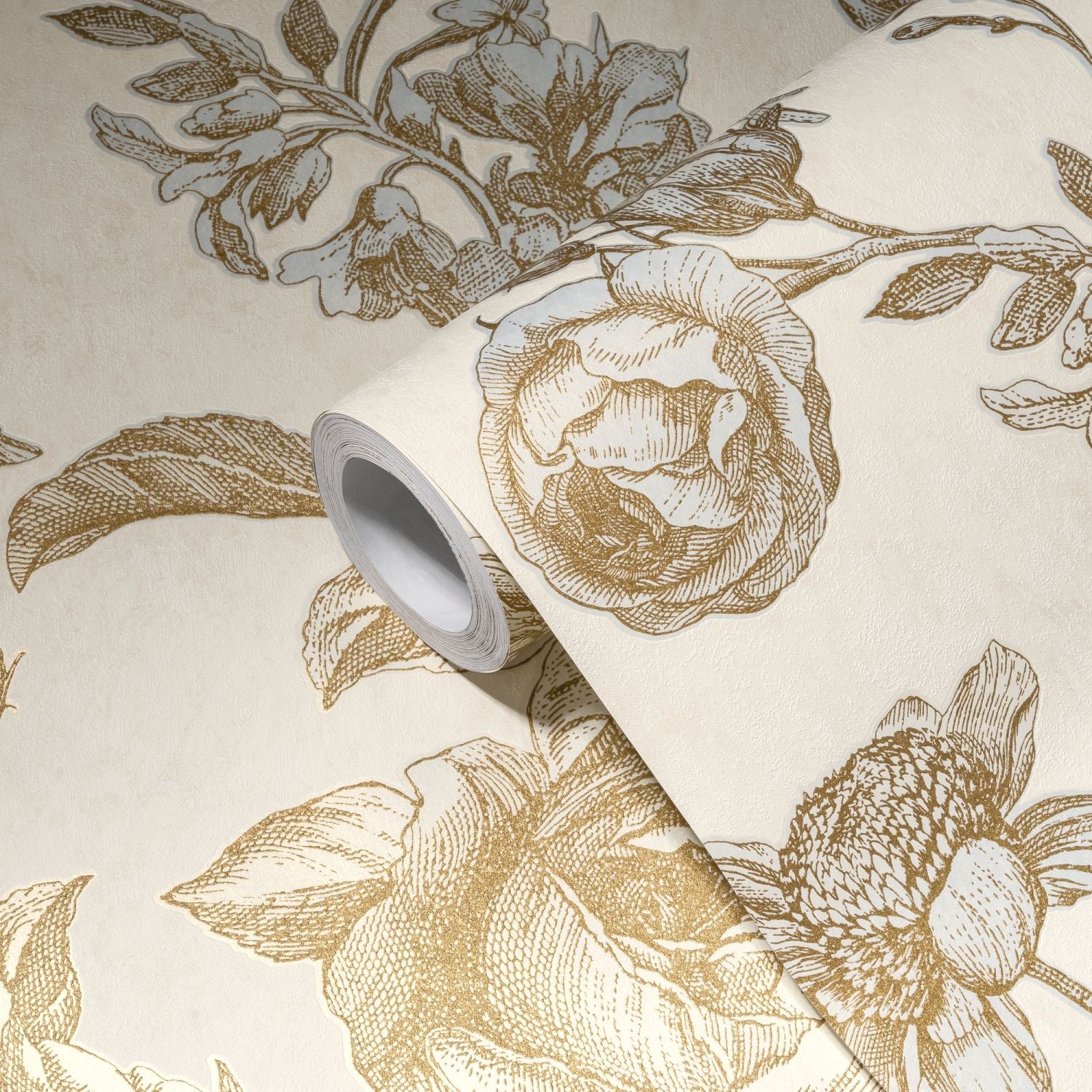 Livingwalls behang bloemmotief goud en crème - 53 cm x 10.05 m - AS-387003
