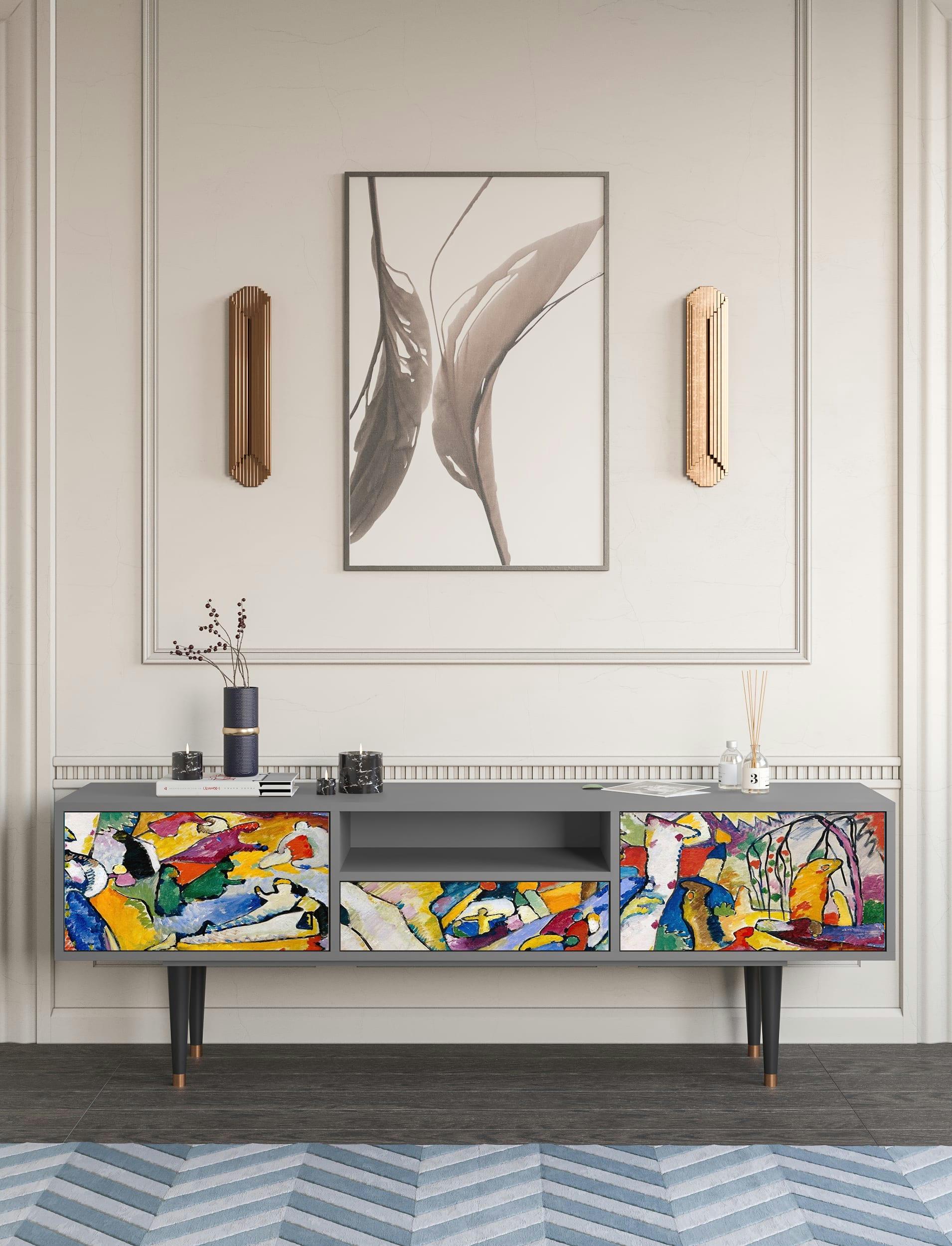 IMPROVISATION 26 BY WASSILY KANDINSKY - Meuble TV  multicolore 1 tiroir et 2 portes L 170 cm