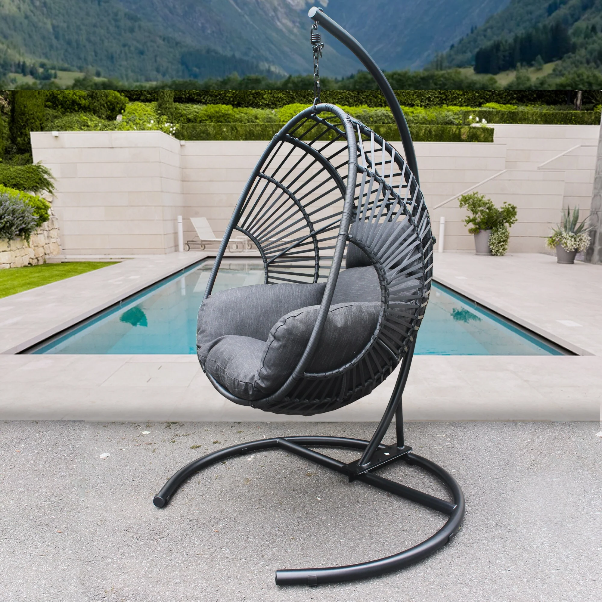 PE Wicker Swing Egg Chair with Stand