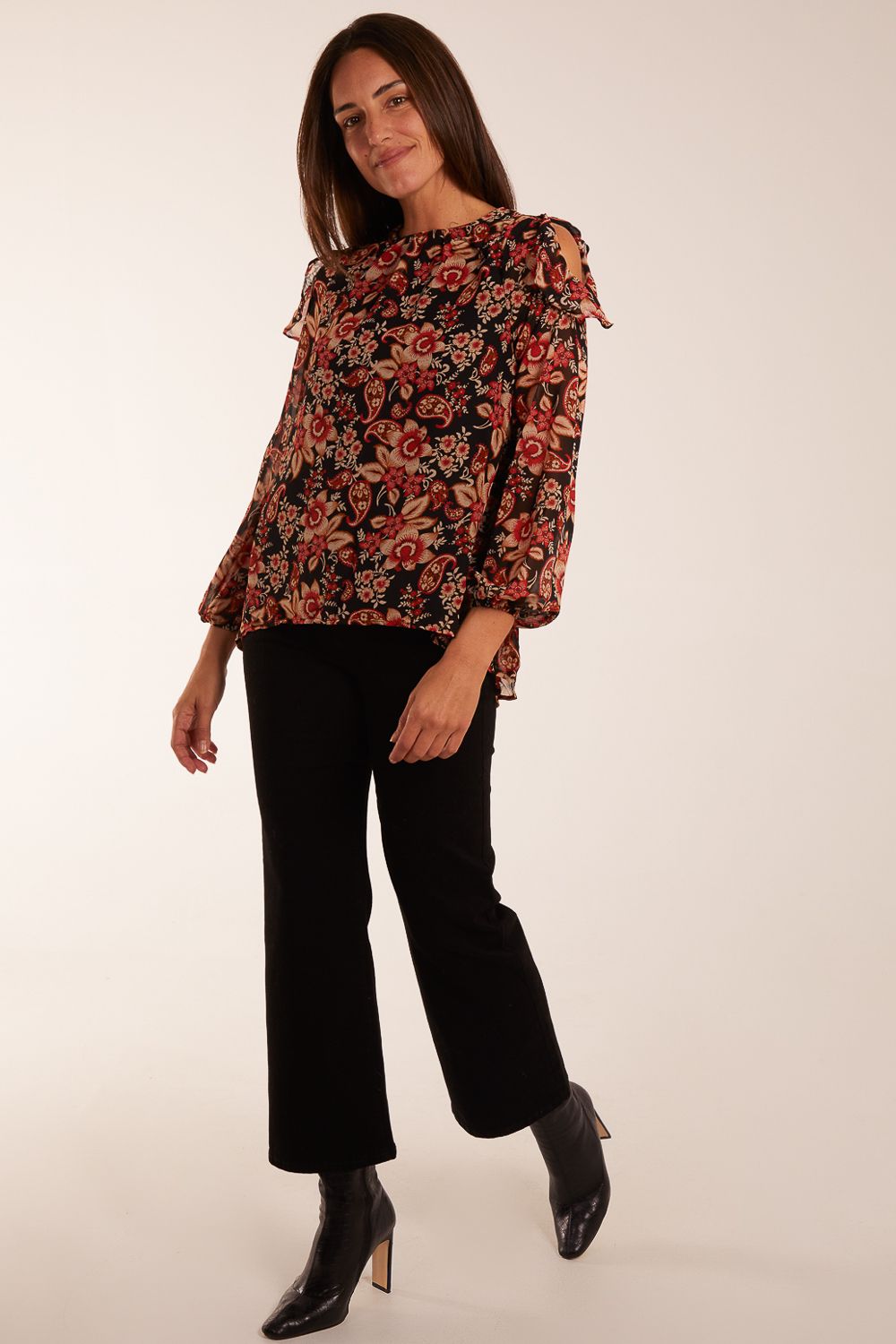 Blue Vanilla Cold Shoulder Frill Blouse