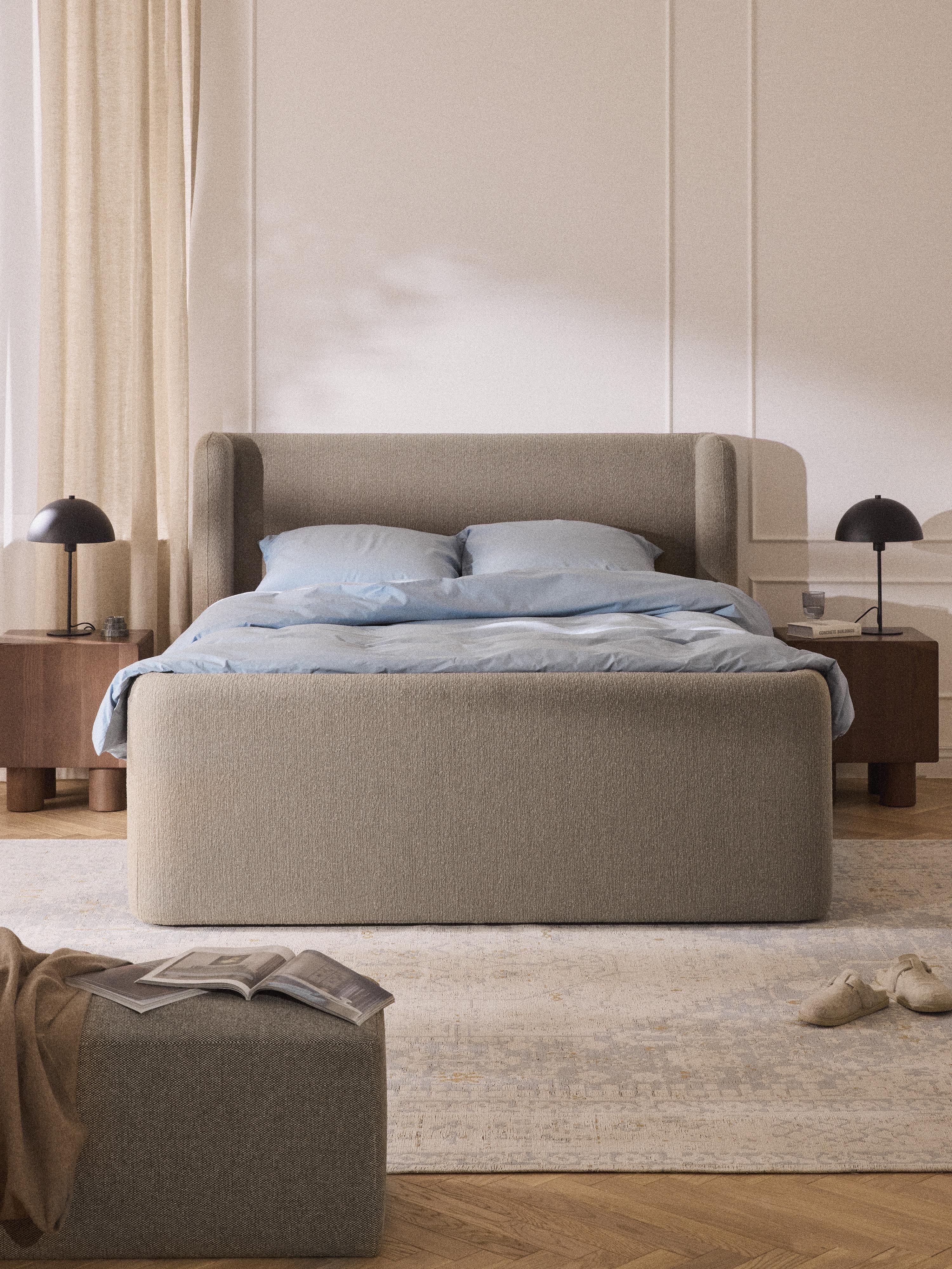 Bouclé-Boxspringbett Perla mit Stauraum