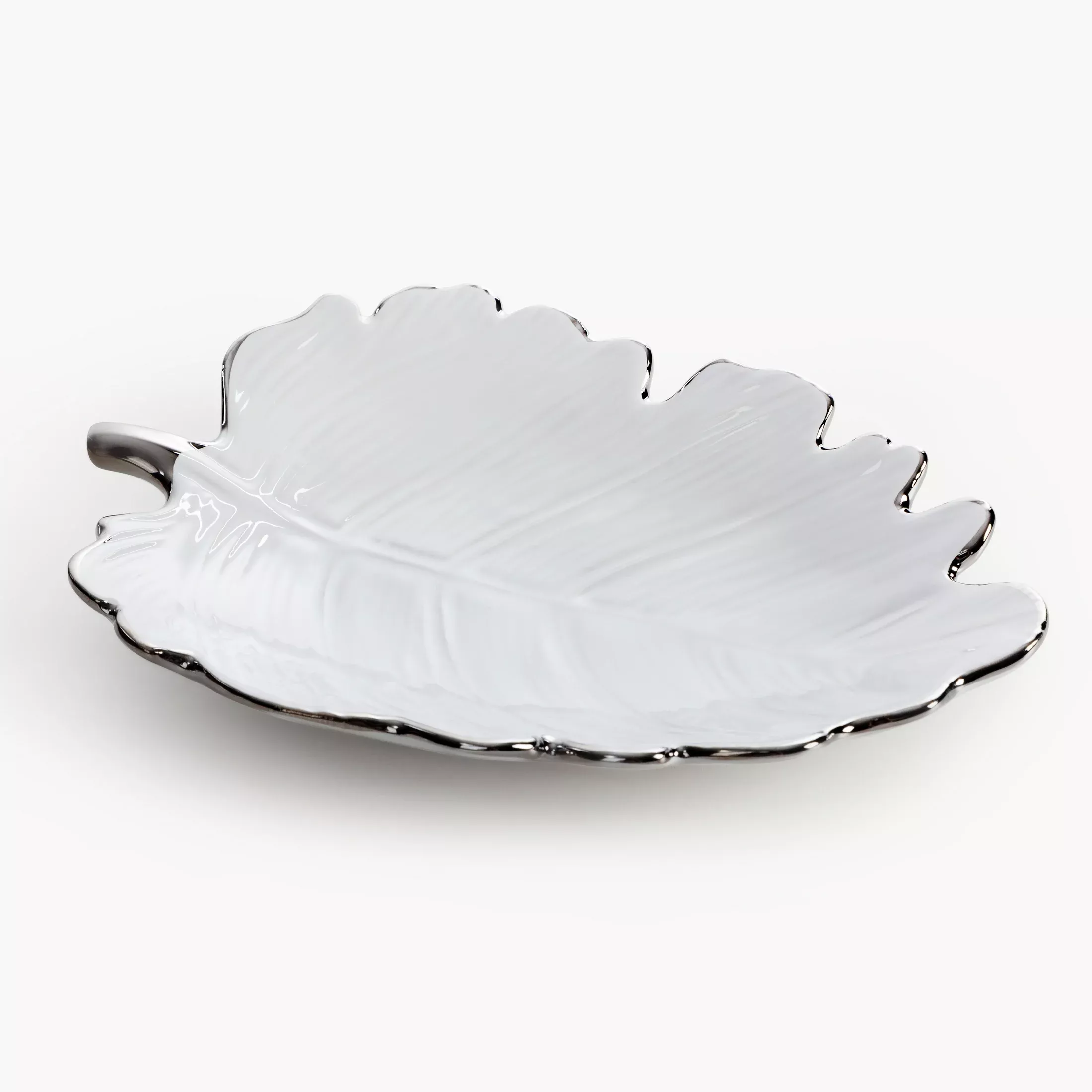 Patera ceramiczna dekoracyjna biało-srebrnaw kształcie liścia 20x15x4 cm ALMA 3