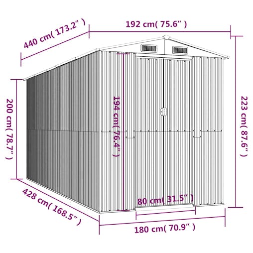 NNEVL Garden Shed Anthracite 192x440x223 cm Galvanised Steel