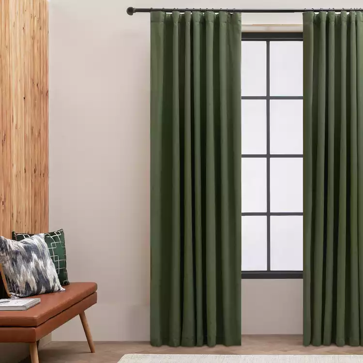 Habitat With Linen Pencil Pleat Curtains - Green - 117x137cm