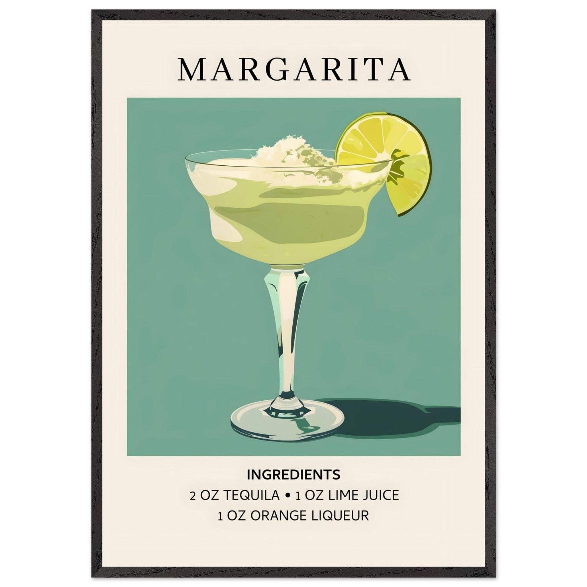 Artfulprints Poster met Lijst Margarita cocktail - Ingrediënten  - 70x100 cm - Groen