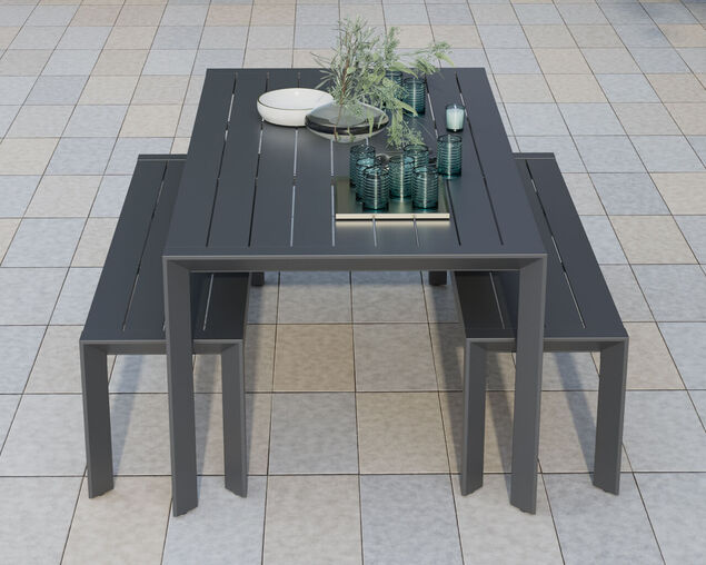 Jette 6 Seater Dining Bench Setting Bundle - Gunmetal Grey