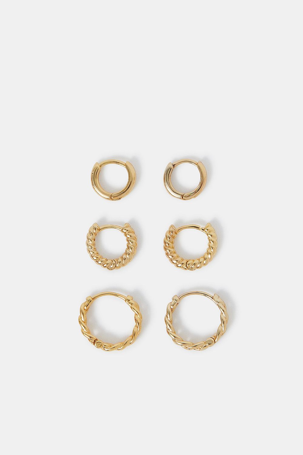 Accessorize 3-Pack 14ct Gold-Plated Twist Clicker Hoop Earrings